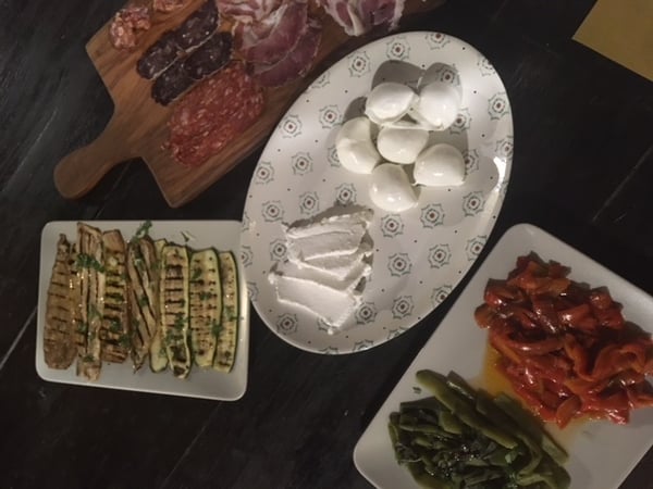 Italian Food, Cilento, Buffalo Mozzarella, Bufallo Ricotta and Seasonal Veggies with Local Olive Oil
